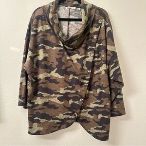 NOTATIONS camouflage woven cowl neck top, size 3X NWOT